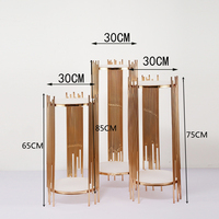 Nouvel Arrivage Support à Gâteaux et Présentoir à Fleurs Professionnel 3 Pièces Démontable en Fer, Ligne Dorée Luxe Léger pour Mariages, Fêtes et Événements