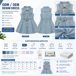 Abito Estivo in Denim per <span class=keywords><strong>Bambina</strong></span> 2026, Senza Maniche, Colletto Polo, con Cintura in Vita, Vestito in <span class=keywords><strong>Jeans</strong></span> a Trapezio, Abbigliamento Casual Vintage per Bambini, Stile Boutique - Product Image 3