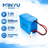 MINYU OEM 7.4V 5000mAh 37Wh 18650 Paket Baterai Li Ion Isi Ulang dengan Konektor 2 Pin untuk Lampu LED Speaker Printer Robot