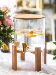 5/7L Borosilicate Glass <strong>Drinking</strong> <strong>Dispenser</strong> <strong>With</strong> Stainless Steel Spigots Wood <strong>Tap</strong> - Product Image 3