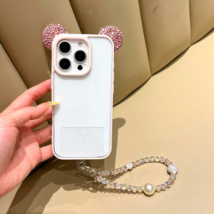 <span class=keywords><strong>Coque</strong></span> de téléphone <span class=keywords><strong>Mickey</strong></span> Ear Fashion entièrement ornée de strass pour <span class=keywords><strong>iPhone</strong></span> 17 16 15 Pro Max avec cordon de poignet perlé, <span class=keywords><strong>coque</strong></span> arrière transparente antichoc - Product Image 4