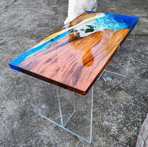 Mesa de Resina Epoxi Hecha a Mano con Diseño de Playa Oceánica, Superficie de Madera Natural, Mesa de Río Única para el Hogar u Oficina, Muebles de Lujo - Product Image 2