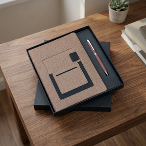 Ensemble de stylos et agenda professionnel en cuir PU A5 avec 100 feuilles et couverture rigide imprimée UV pour usage professionnel et bureautique - Product Image 4