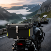 Boîte à bagages arrière pour moto en alliage d'aluminium noir 65L, vente en gros d'usine, boîte de rangement étanche pour accessoires de voyage en moto