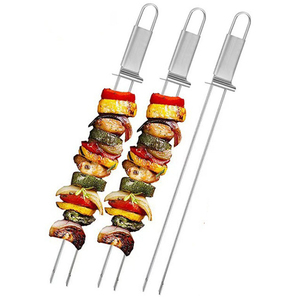 Nuevo Brochete Doble Plano de Acero Inoxidable para Barbacoa con Barra de Empuje, Brochetas para Carne, Verduras y Kebabs - Product Image 1