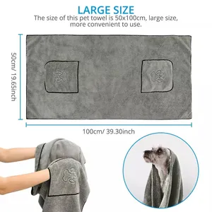 Toalha de banho de cachorro de secagem rápida, logotipo personalizado, bordado, toalha de limpeza do chuveiro de animais de estimação, venda imperdível