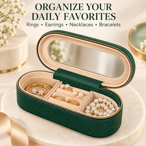 Estuche de Joyería Ovalado de Cuero PU, Más Vendido, con Cierre de Cremallera, Multifuncional, Portátil, con <span class=keywords><strong>Espejo</strong></span>, Color Personalizable, para Anillos y Aretes - Product Image 3