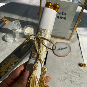 Elegant <b>Wedding</b> Invitation Scroll Royal Blue and Gold Ribbon Card Custom Ceremony Invite Decor - Product Image 3