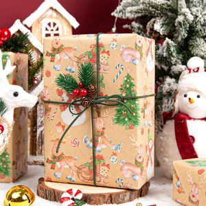 Christmas Wrapping Paper Kraft Reindeer Snowman Tree 17 In X 32.8 Ft Holiday Gift <b>Wrap</b> - Product Image 2