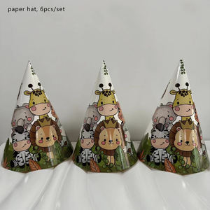 6 개/팩 정글 동물 테마 인쇄 종이 모자 파티 생일 모자 동물 요소 창조적 인 뾰족한 볼 모자 - Product Image 4
