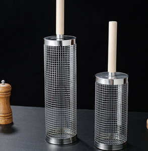 Cesta de barbacoa portátil con mango de madera, antirrobo, de acero inoxidable 304, para exteriores, con tubo y red para asar. - Product Image 1