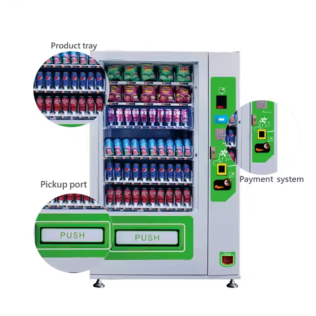 A refrigerated, cost-effective, factory-direct, eco-friendly snack and beverage vending machine made of sheet metal