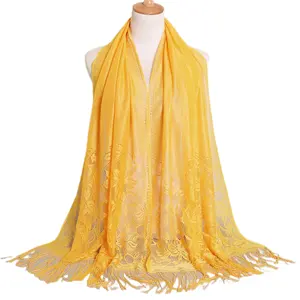 solid color lace hollow fringed silk scarf female summer Malaysia long scarf shawl