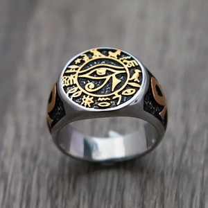 Anillo de acero inoxidable con ojo de Horus de Yunnique, color dorado, estilo faraónico egipcio vintage para hombre, regalo de joyería - Product Image 3