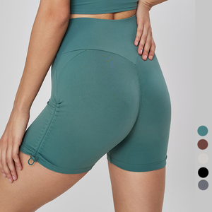 Pantalones cortos de yoga elásticos de alta calidad con cordón plisado, pantalones cortos para correr con glúteos de melocotón, patrón sólido para adultos - Product Image 1
