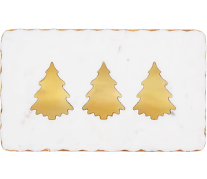 Plateau de service en marbre blanc naturel avec tranches de sapin de Noël en <span class=keywords><strong>laiton</strong></span>, bordure dorée, plateau à fromage, produit de Noël populaire - Product Image 1