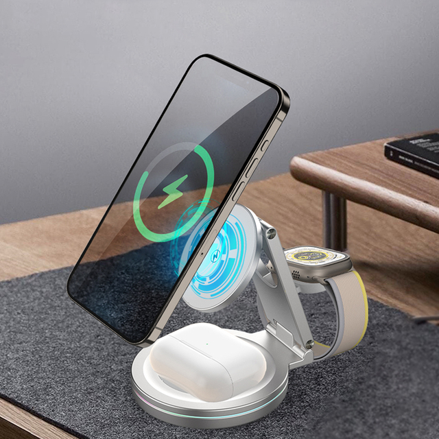 Best Selling 3-in-1 Foldable Wireless Charger Magnetic Fast Charging Stand & Holder for iPhone & Travel Use