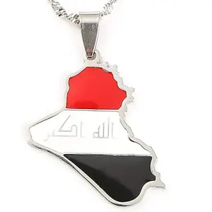Yiwu Meise Thép Không Gỉ Cộng Hòa Iraq Bản Đồ Mặt Dây Chuyền Vòng Cổ Màu Allah Tên Mặt Dây Chuyền