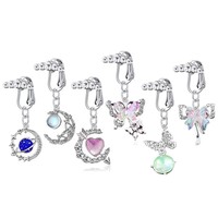Offre Spéciale Papillon Coloré Faux Piercing de Nombril Clip en Acier Inoxydable, Bague de Nombril Pendentif Zircon Sexy, Bijoux de Corps