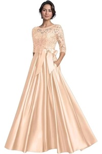<span class=keywords><strong>Vestido</strong></span> de Noche Largo de Satén con Apliques de Encaje y Manga 3/4 <span class=keywords><strong>para</strong></span> <span class=keywords><strong>Boda</strong></span>, Cuello Redondo, <span class=keywords><strong>Vestido</strong></span> de Gala, Vestidos <span class=keywords><strong>para</strong></span> la Madre de la Novia - Product Image 6