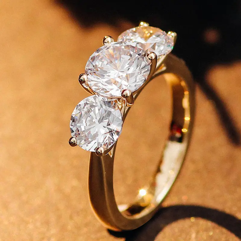 Gold Engagement Ring 3 stones Moissanite Diamond Wedding Ring for Girl M Latest Simple Design 18K White Clear Women Jewelry