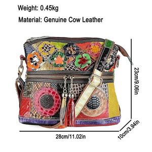 AndoBag Shoulder Bags for Women Genuine Cow Leather Crossbody Bag Large Capacity Color <b>Stitching</b> Double Zipper <b>Handbag</b> - Product Image 3