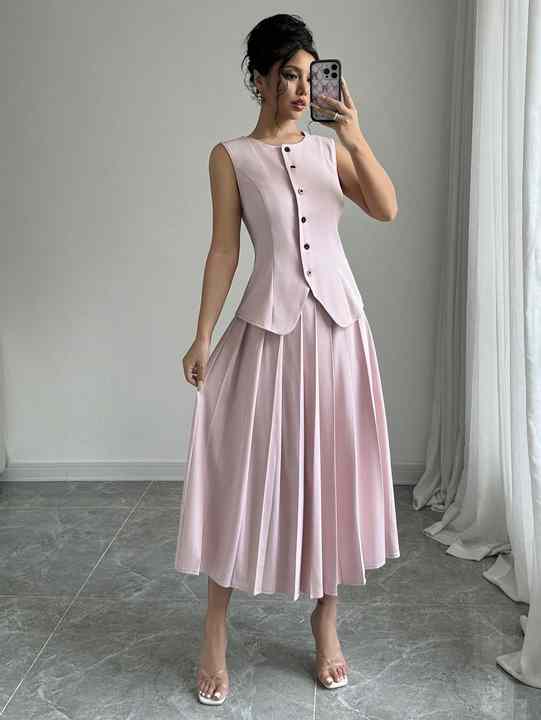 Women's sexy bib top drape skirt elegant two-piece set