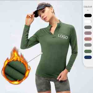Women's High Elastic <b>Long</b>-<b>Sleeved</b> Sports Sweatshirt for Fall Winter Padded <b>Training</b> Fitness Yoga Clothing with High Collar - Product Image 1