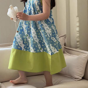 Abito estivo in cotone per ragazze, color block, scollo quadrato, senza maniche, stile country - Product Image 2