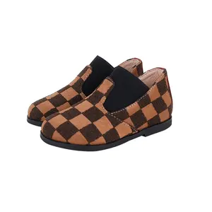 Wholesale New Design Checkered Cloth Upper Slip on Ankle Children Boots