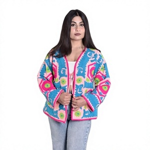 Handmade Breathable Eco-Friendly Quilted Suzani Embroidery Cotton Short Jacket Indian Design Argyle ArtandArt - Product Image 1