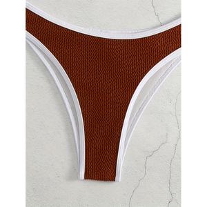 Conjuntos de bikini 2025 al por mayor con cuello en V, diseño retorcido frontal, para mujer madura, sexy, de marca personalizada, con tirantes finos ajustables y control de abdomen. - Product Image 4