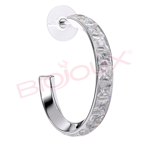 Boucles d'oreilles créoles USTICA en acier inoxydable 25 mm avec cristaux blancs pour femme, hypoallergéniques, motif géométrique, tendance, pour soirée - Product Image 1