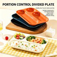 Plateau de service rectangulaire léger en silicone, résistant au micro-ondes et au lave-vaisselle, sain, à compartiments, pour le contrôle des portions, adapté aux enfants et aux adultes, pour l'école