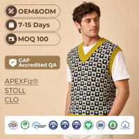 Gilet pull homme personnalisé anti-rides respirant avec logo brodé géométrique, style Old Money automne, col en V, style preppy
