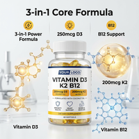 Capsules de Vitamine D3 K2 B12 en Marque Blanche, Complexe 10000 UI avec Huile de Coco pour l'Immunité et le Soutien Osseux, 60 Gélules Molles