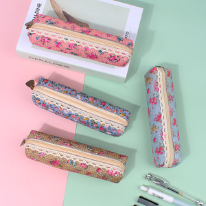 حقيبة أقلام قماشية أنيقة عالية الجودة بنمط الغابة، حافظة أقلام للطلاب بنقشة زهور ونقاط عتيقة - Product Image 2
