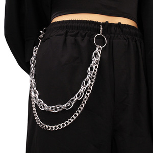 โซ่คาดเอวพังก์เมทัลแบบสองชั้น โซ่คล้องตัวทรงวงกลม โลหะผสมสังกะสี แฟชั่นฮิปฮอป สวมใส่ได้ทุกวัน - Product Image 1