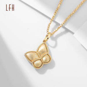 Perhiasan 18k emas asli Dainty kupu-kupu liontin kalung untuk wanita liontin 18K emas murni murni kalung kustom - Product Image 1