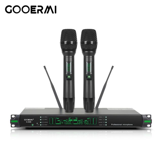 K-450B Professional UHF Wireless Microphone System Dual Channel Handheld Mic 260m Range 200 Channels Karaoke Church Party