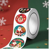 Rouleau d'autocollants ronds en papier de Noël rétro, dessins animés, bonhomme de neige, Père Noël, pour tasses et bocaux de rangement, pour créer une ambiance de Noël