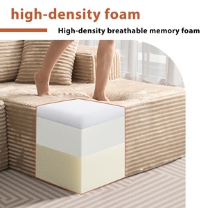 Divano Sezionale Modulare Rettangolare Moderno Cloud da 134 Pollici con Chaise Longue Profonda in Velluto a Coste Beige, Nessun Montaggio Richiesto, per Soggiorno - Product Image 4