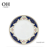 Assiettes de présentation de luxe minimalistes bleues en relief, certifiées CE, personnalisables, en porcelaine fine écologique, pour mariages – Vente chaude