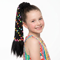 Queue de cheval tressée faite à la main pour enfants avec perles colorées, extensions de cheveux élastiques pour filles, toutes occasions, fêtes, quotidien
