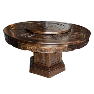 Ensemble de table à manger ronde en bois massif Dazhang Jiaju avec plateau tournant, 6 pièces, style de sculpture chinoise, pour salle à manger - Product Image 5