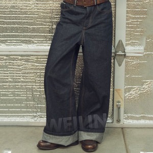 Pantaloni in Denim larghi da <span class=keywords><strong>uomo</strong></span> con 14 once di tessuto Tornado Salavage rosso a gamba dritta grezzo giapponese <span class=keywords><strong>jeans</strong></span> <span class=keywords><strong>jeans</strong></span> Pour Hommes - Product Image 3