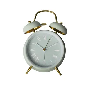 Raymons Jam Alarm Bel Kembar, Dekorasi Rumah Jam Meja Quartz Bulat dengan Logo Yang Bisa Disesuaikan 11.4-23.5 Cm