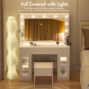 Modern Design Makeup Vanity Glass Tabletop <strong>Large</strong> <strong>Mirror</strong> 3-Color Lighting 11 Bulbs MDF Wood <strong>Dressing</strong> <strong>Table</strong> Storage <strong>for</strong> Home Use - Product Image 3