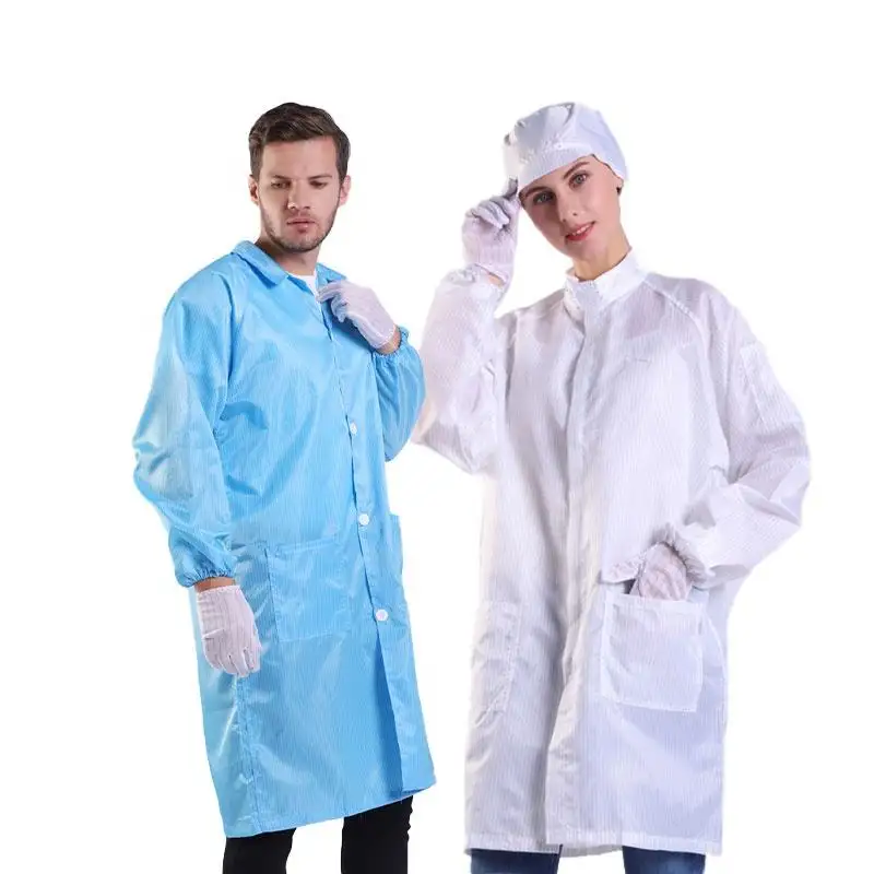 Blue Color Washable Antistat Uniform Cleanroom Clothing Dust Free ESD Ceanroom Coat