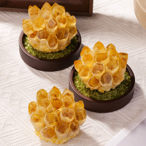 Grappe de cristaux de <span class=keywords><strong>citrine</strong></span> naturelle avec base en bois et éclats de péridot, géode de quartz <span class=keywords><strong>jaune</strong></span> brut pour la guérison et la décoration intérieure - Product Image 2
